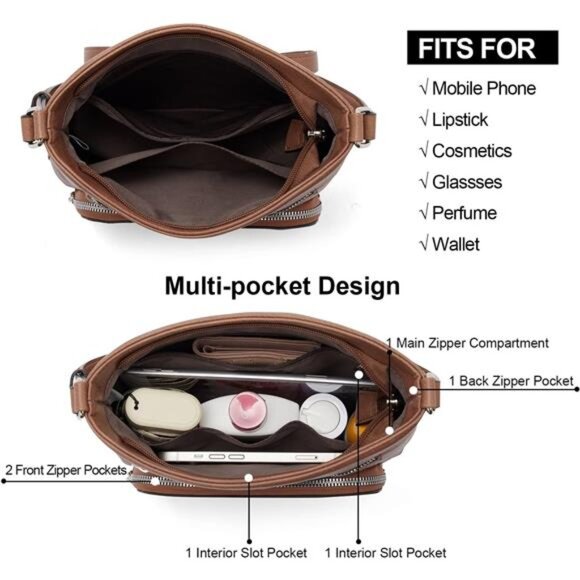 Crossbody Purse for Women Multi Pockets Bag Vegan Leather Small Shoulder Purse - Picture 5 of 7